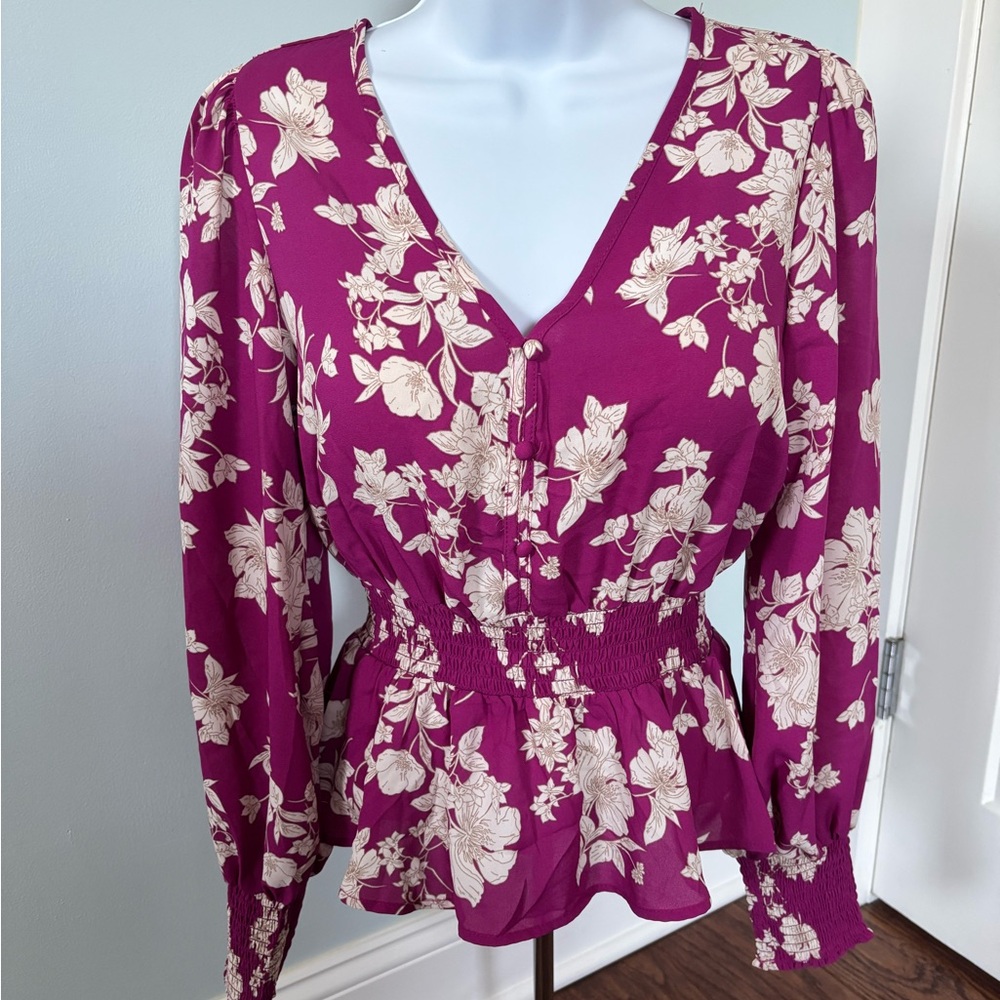 Floral V-Neck Peplum Blouse